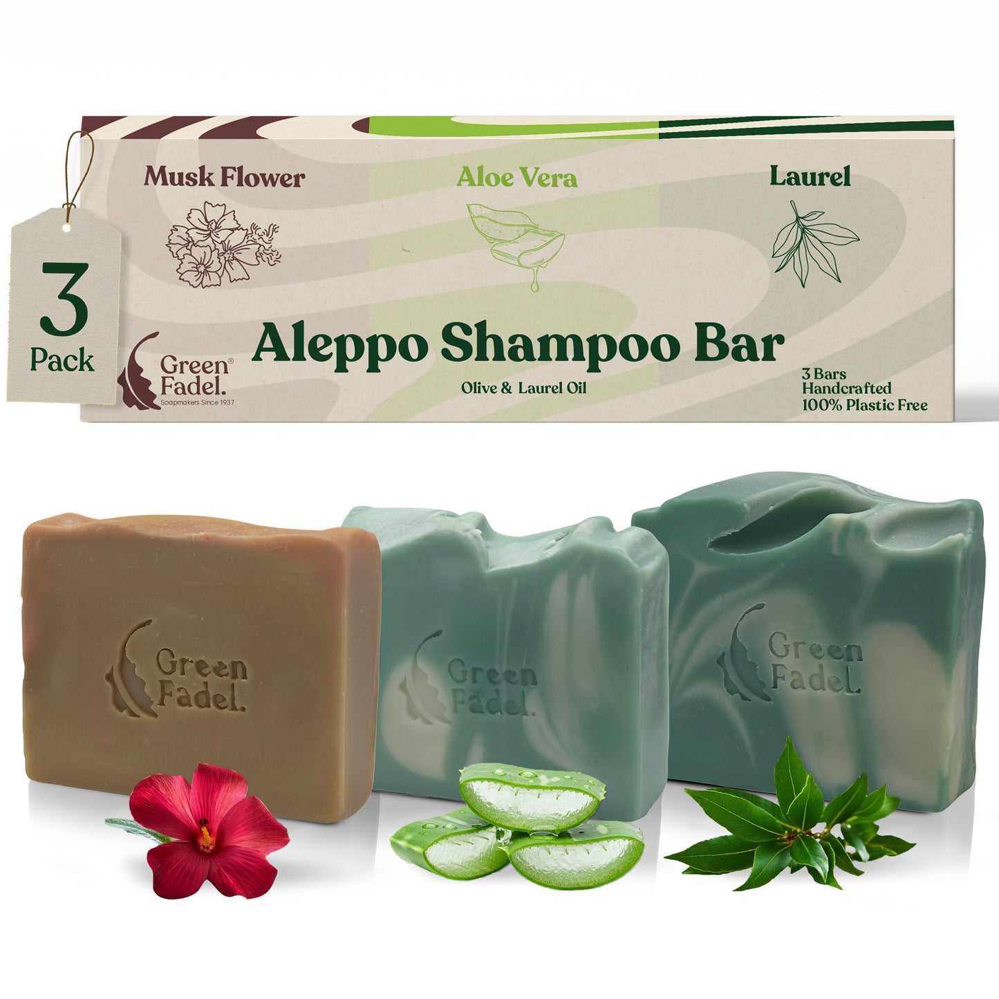Aleppo Shampoo Bar Set – Musk, Aloe Vera & Extra Laurel