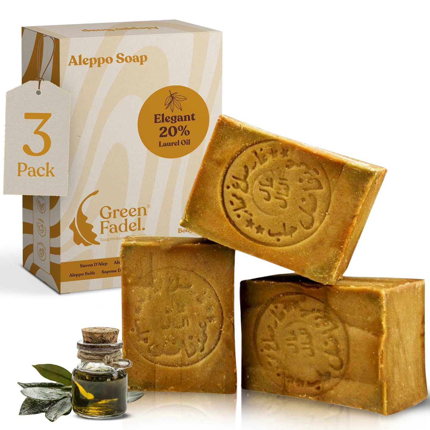 Elegant Aleppo Soap, 20% Laurel, 80% Olive Oil
