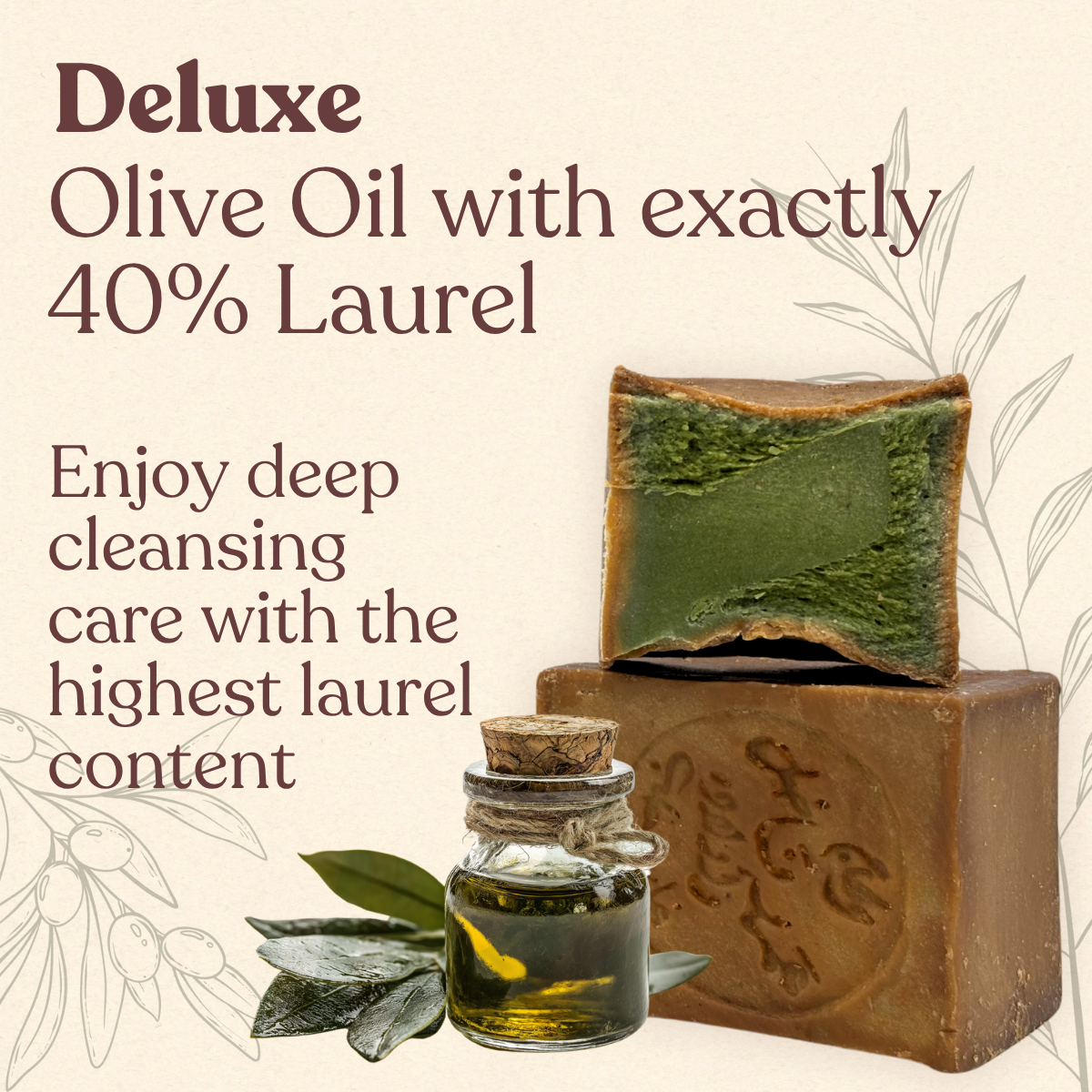 Deluxe Aleppo Soap, 40% Laurel, 60% Olive Oil